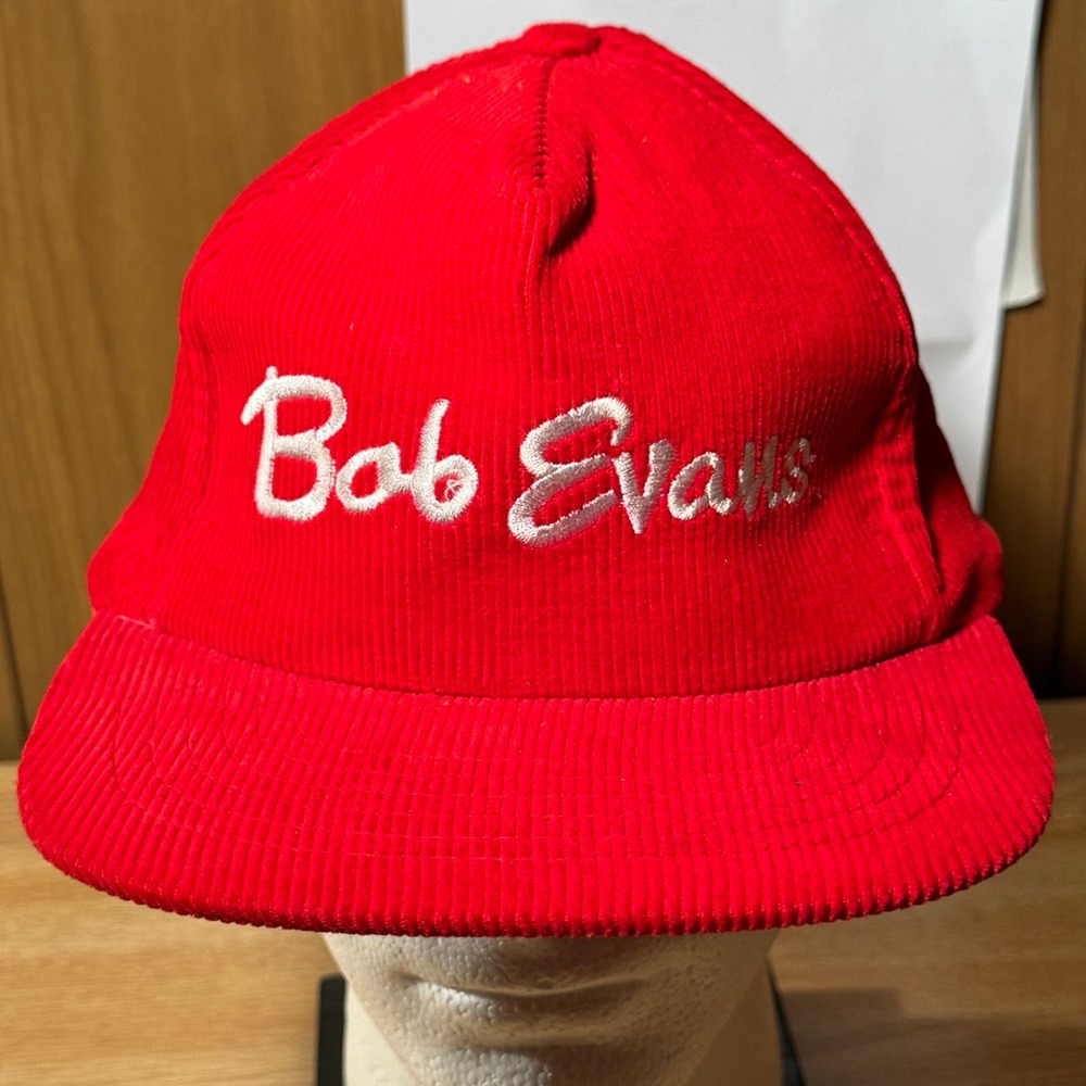 Vintage Bob Evans‎ Corduroy Hat Red Trucker Snapback